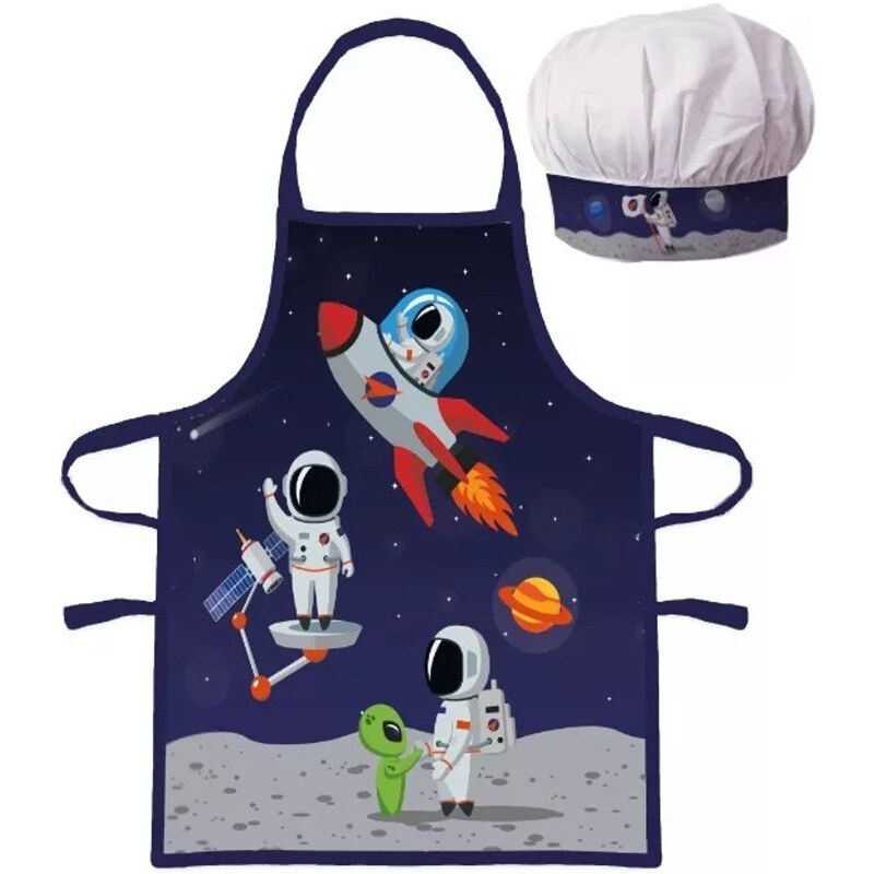 BrandMac Dětská zástěra s kuchařskou čepicí Kosmonauti