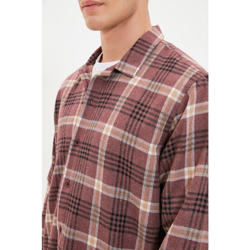 Trendyol Claret Red Men Regular Fit Shirt Collar Long Sleeve Lumberjack Plaid Shirt