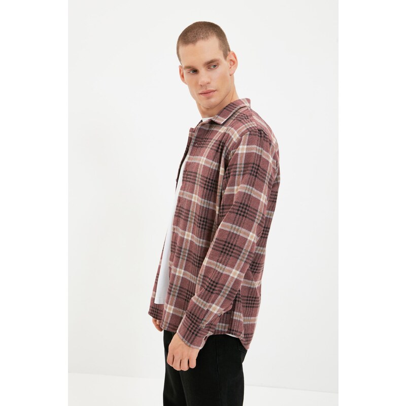 Trendyol Claret Red Men Regular Fit Shirt Collar Long Sleeve Lumberjack Plaid Shirt