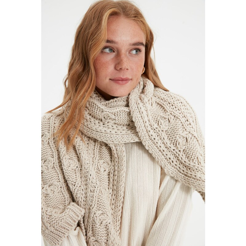 Trendyol Beige Knitted Detailed Knitwear Scarf