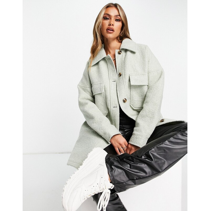 Missguided brushed boxy shacket in sage-Green 114840932