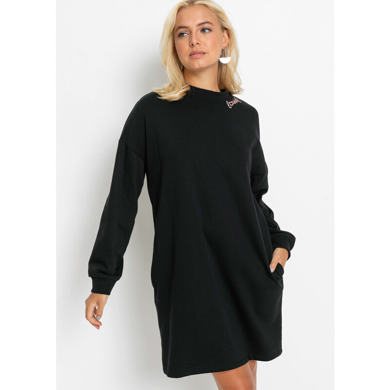 bonprix Mikinové šaty oversize černá Žena 63238607