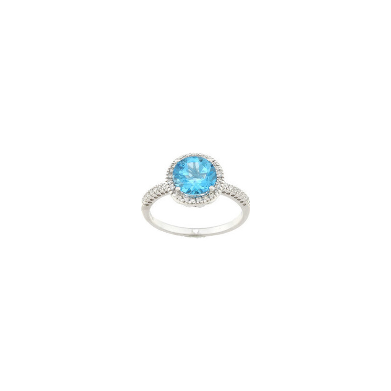 Prsten z bílého zlata s modrým topazem a diamanty
