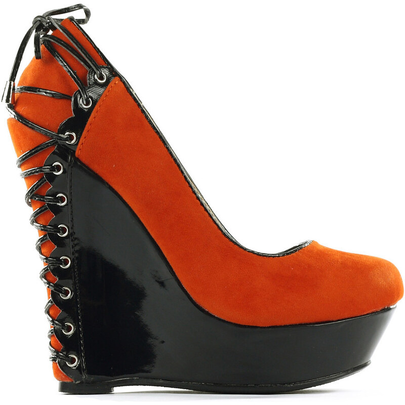 Glam Dámské extravagantní boty na platformě - klínku oranžové - 36