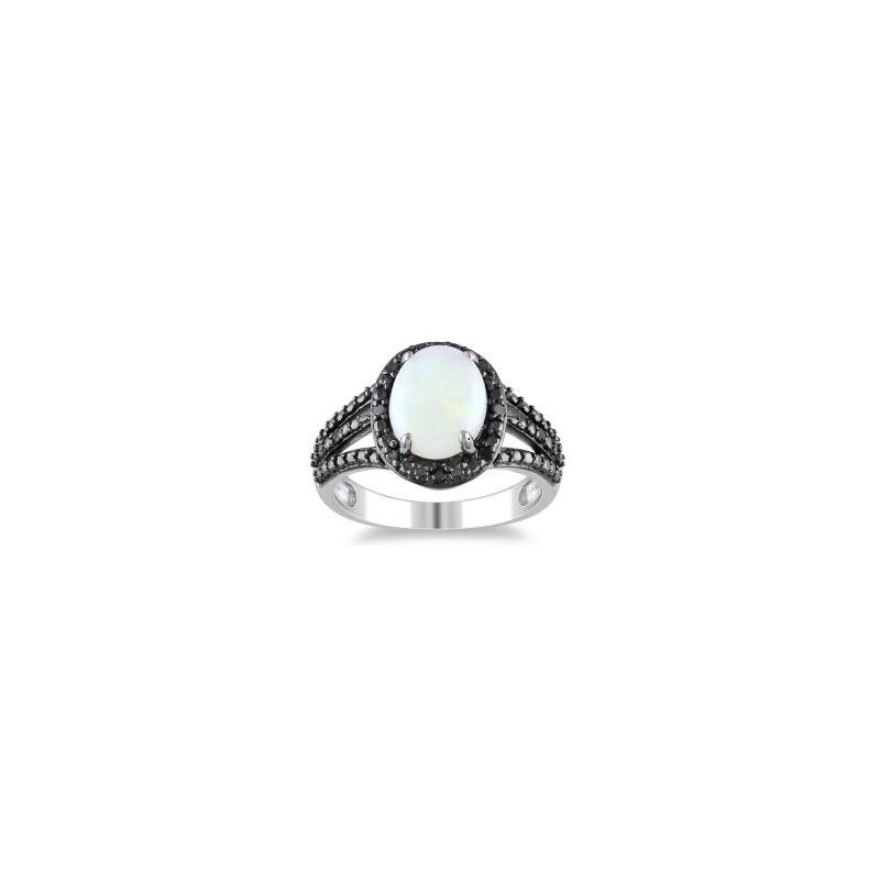 Stříbrný prsten s opálem a černými diamanty