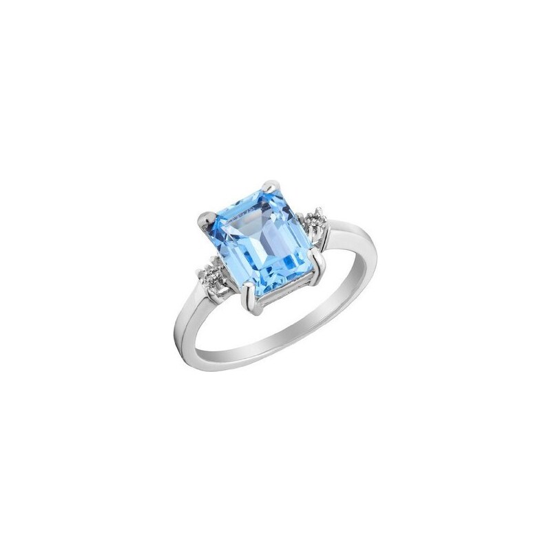 Klenota Prsten ze stříbra s modrým topazem a diamanty