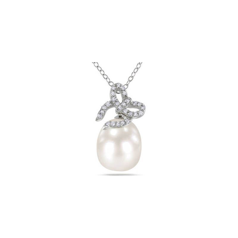 Stříbrný náhrdelník s perlou a diamanty
