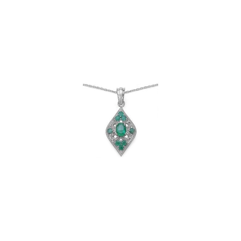 Stříbrný náhrdelník se smaragdem a diamanty