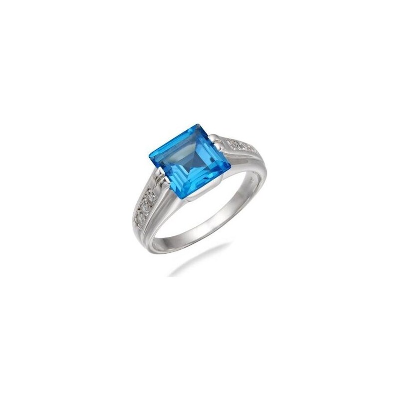 Klenota Stříbrný prsten s modrým topazem a zirkony