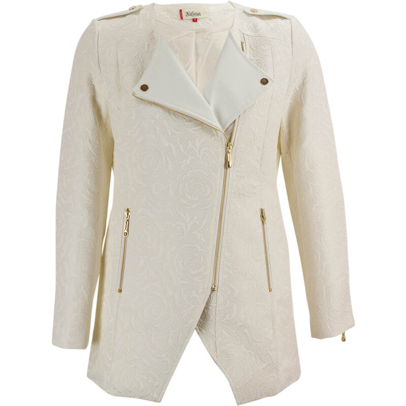 Glam Dámský bílý kabátek se vzorem a zlatými aplikacemi - XL