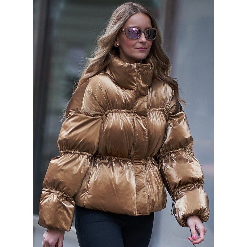 Due Linee Dámská krátká oversize metalická bunda - zlatá