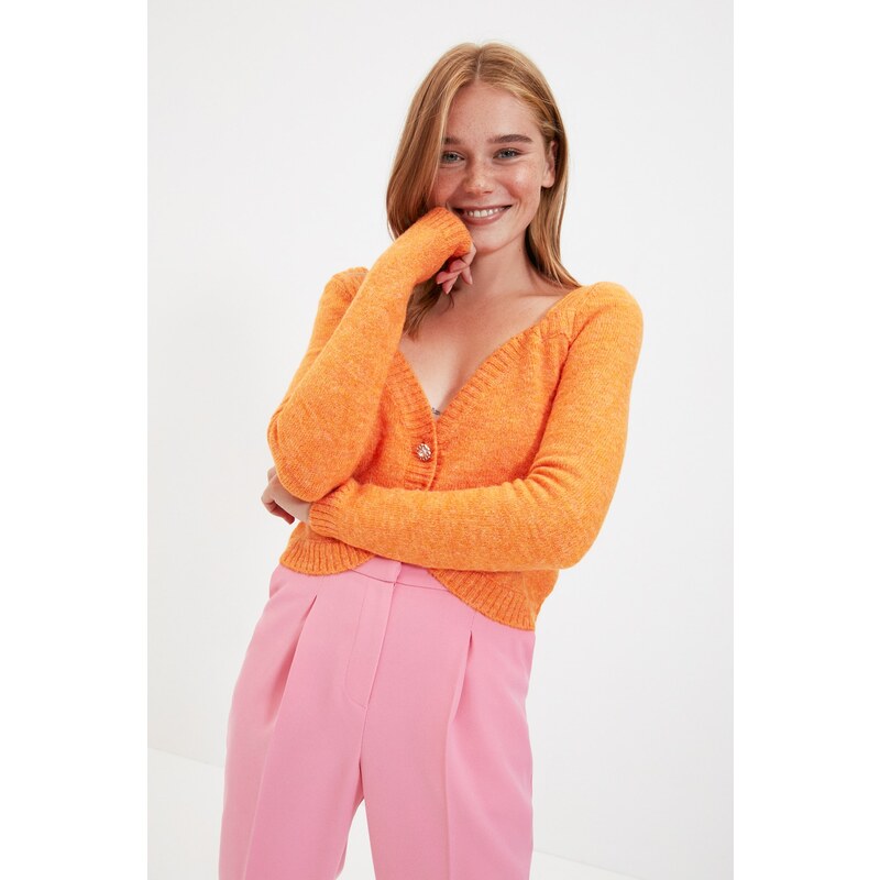 Trendyol Orange Crop Back Detailní pletený svetr