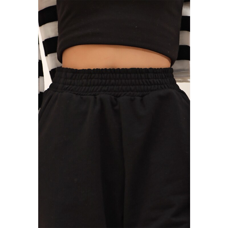 Trend Alaçatı Stili Women's Black High Waist Cotton Jogging Sweatpants