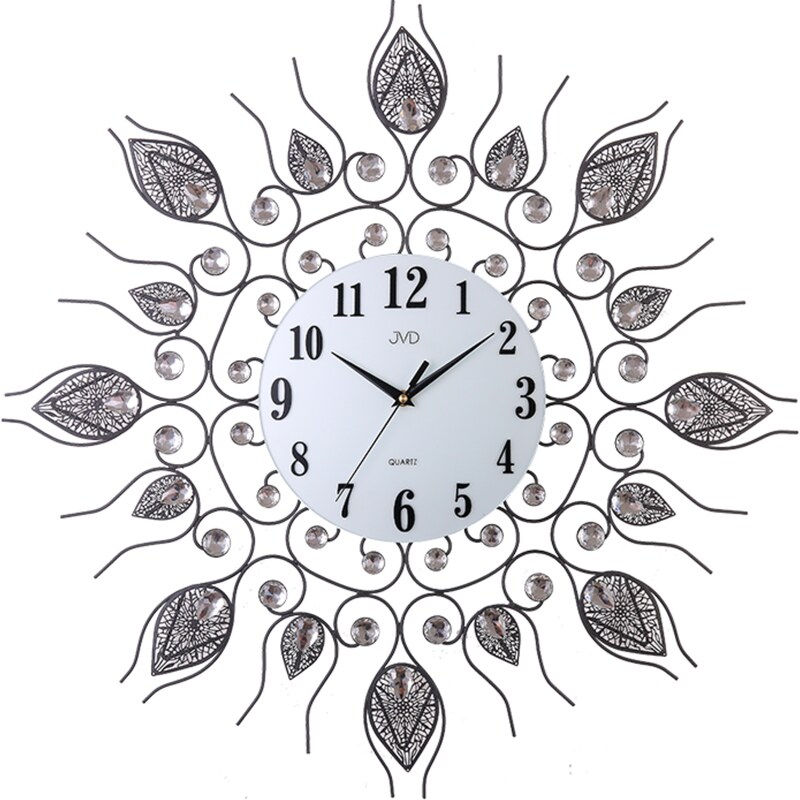 SkloBižuterie-H Nástěnné hodiny s křištálovým sklem ve tvaru pavích ok