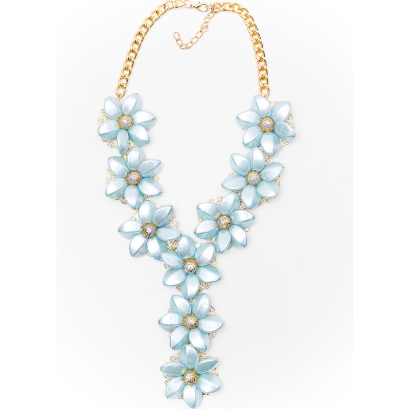 Glam Dámský náhrdelník perleťově modrý s květy