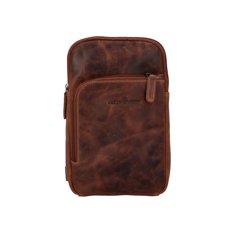 Green Wood Kožený batoh přes jedno rameno Stylish Joe, hnědý 63517786