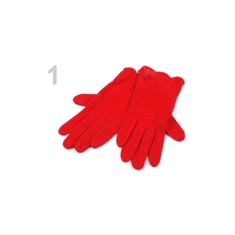 Stoklasa stok_710442 Rukavice dámské 8x23cm úpletové s kožešinovou ozdobou (1 pár) - 1 červená