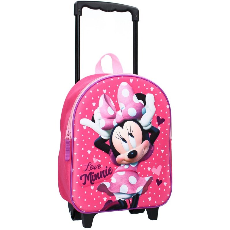 Vadobag Dětský / dívčí cestovní 3D batoh na kolečkách Minnie Mouse - Disney - motiv Love Minnie