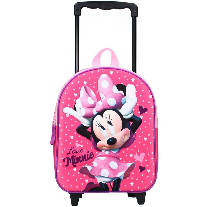 Vadobag Dětský / dívčí cestovní 3D batoh na kolečkách Minnie Mouse - Disney - motiv Love Minnie