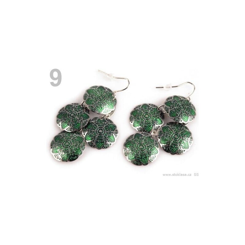 Stoklasa stok_160438 Náušnice kovové SÁRA 4 KRUHY ornamenty (1 pár) - 9 zelená pastelová