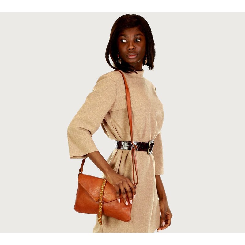 Dámská kožená crossbody kabelka Mazzini M150 camel