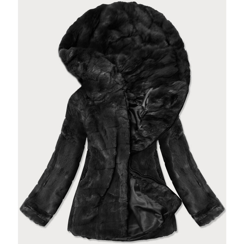 S'WEST Černá dámská bunda - kožíšek s kapucí (BR9742-1)