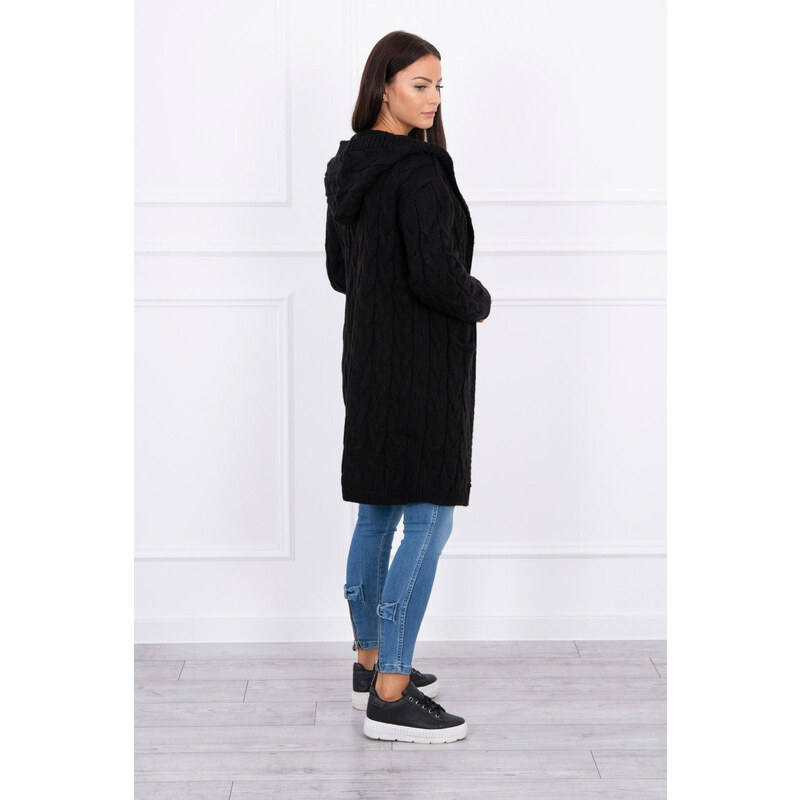 MladaModa Kardigánový svetr s kapucí a kapsami model 2019-24 černý