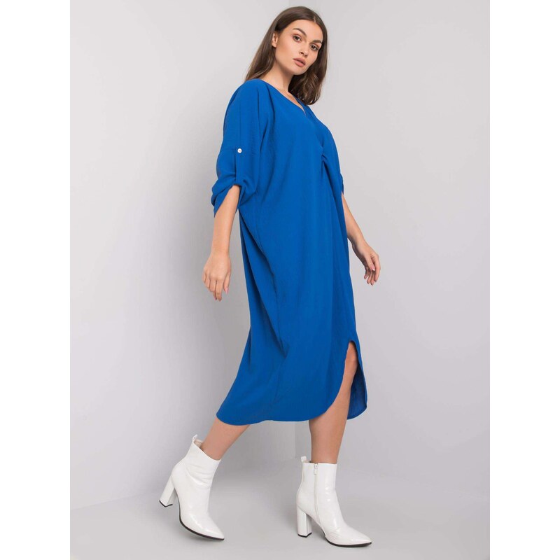 Fashionhunters Tmavě modré oversized šaty