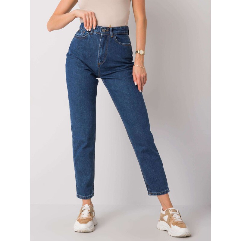 Fashionhunters Tmavě modré mom jeans s vysokým pasem od Trish