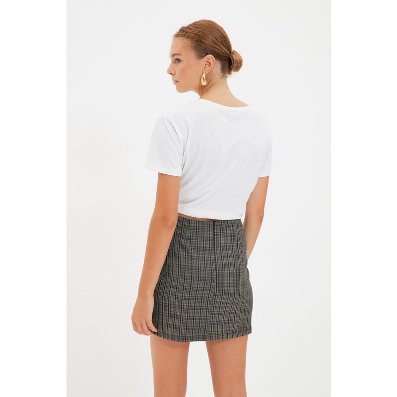 Trendyol Anthracite Button Detailed Double Breasted Mini Woven Skirt