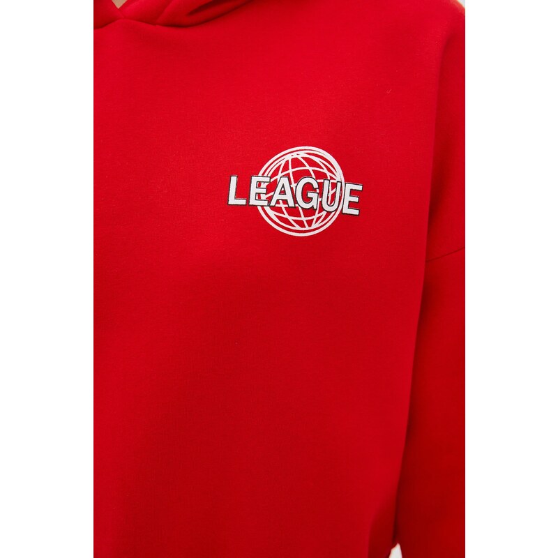 Trendyol Red Back Print Detailed Hoodie, Fleece Inner Knitted Sweatshirt