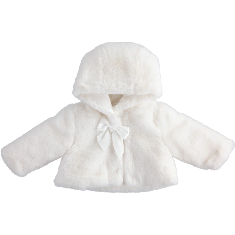 Kabátek s kapucí a mašlí krátký dívka bílá Minibanda