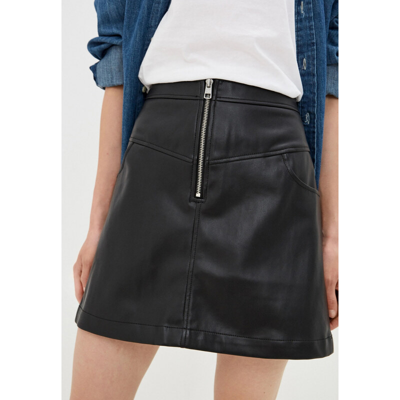 Calvin Klein dámská koženková černá sukně FAUX LEATHER MINI SKIRT