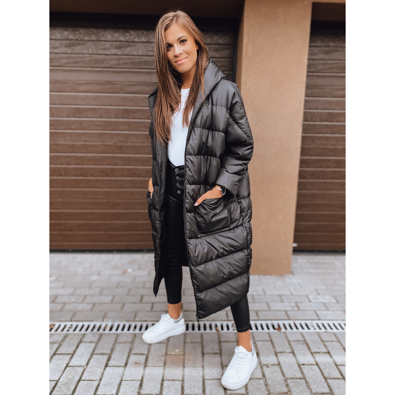 BASIC ČERNÝ PROŠÍVANÝ OVERSIZE KABÁT ANNIKA Černá