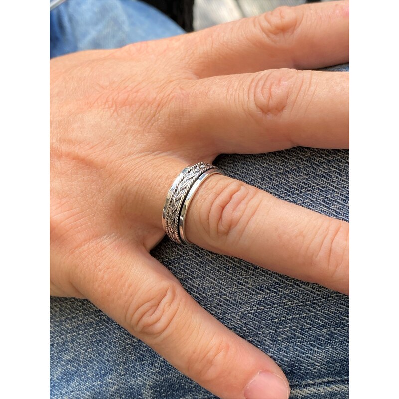 SYLVIENE Stříbrný prsten pro muže Weave oxidovaný 7 mm