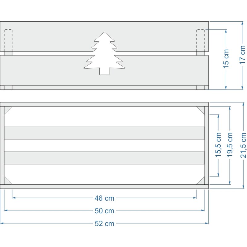 AMADEA Dřevěný vánoční truhlík se stromečkem tmavý, uvnitř s černou fólií, 52x21,5x17cm, český výrobek