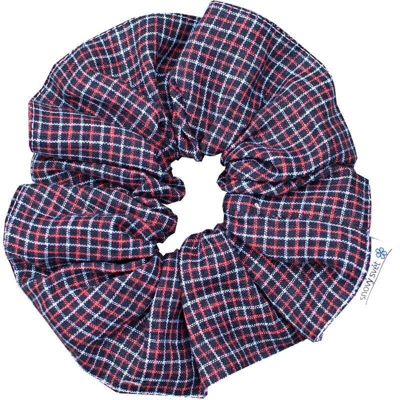 Snový svět Lněná gumička Scrunchie tmavá kostka 5 cm