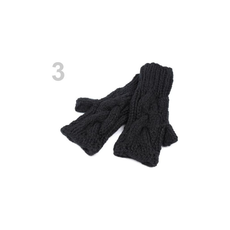 Stoklasa Rukavice dámské 10x20cm bez prstů pletené s copy (1 pár) - 3 černá