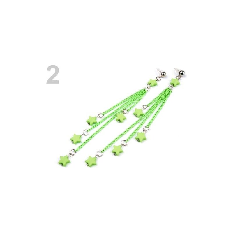 Stoklasa Náušnice řetízkové neonové hvězdičky (1 pár) - 2 zelená elektrická