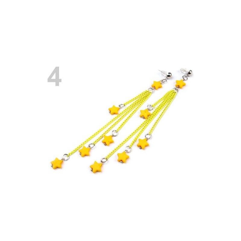 Stoklasa Náušnice řetízkové neonové hvězdičky (1 pár) - 4 žlutá reflexní