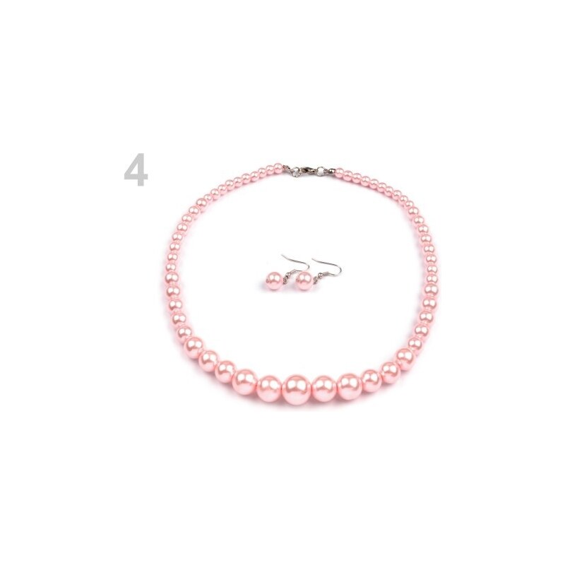 Stoklasa Náhrdelník a náušnice z voskovaných perel (1 sada) - 4 růžová stř.