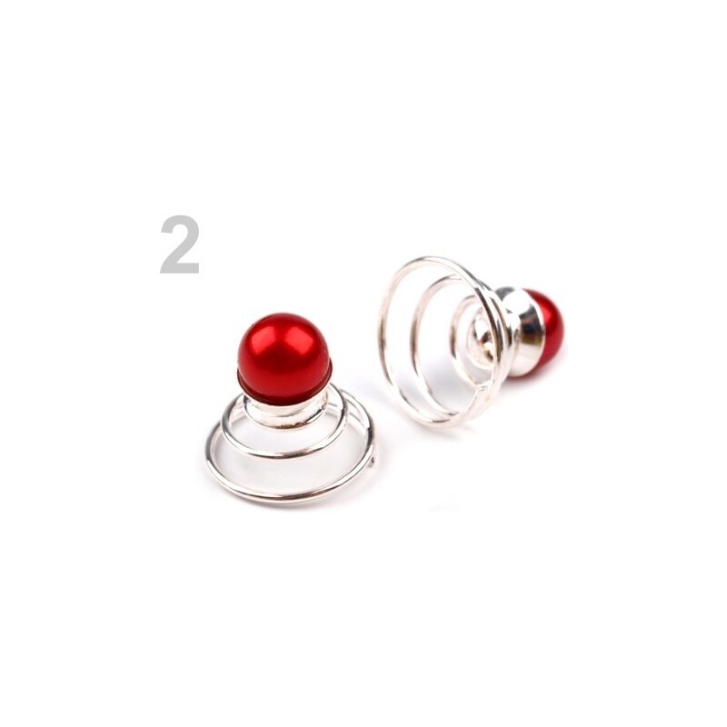 Stoklasa Spona do vlasů a svetrů - pružinka s perličkou (1 ks) - 2 červená