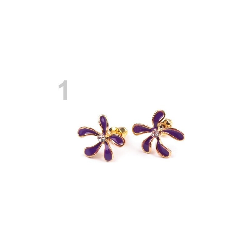 Stoklasa Smaltované náušnice květ s kamínkem 12x15 mm (1 pár) - 1 fialová gerbera