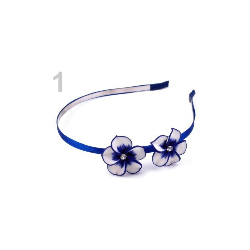 Stoklasa stok_100844 Kovová čelenka s květy Fimo (1 ks) - 1 modrá safírová