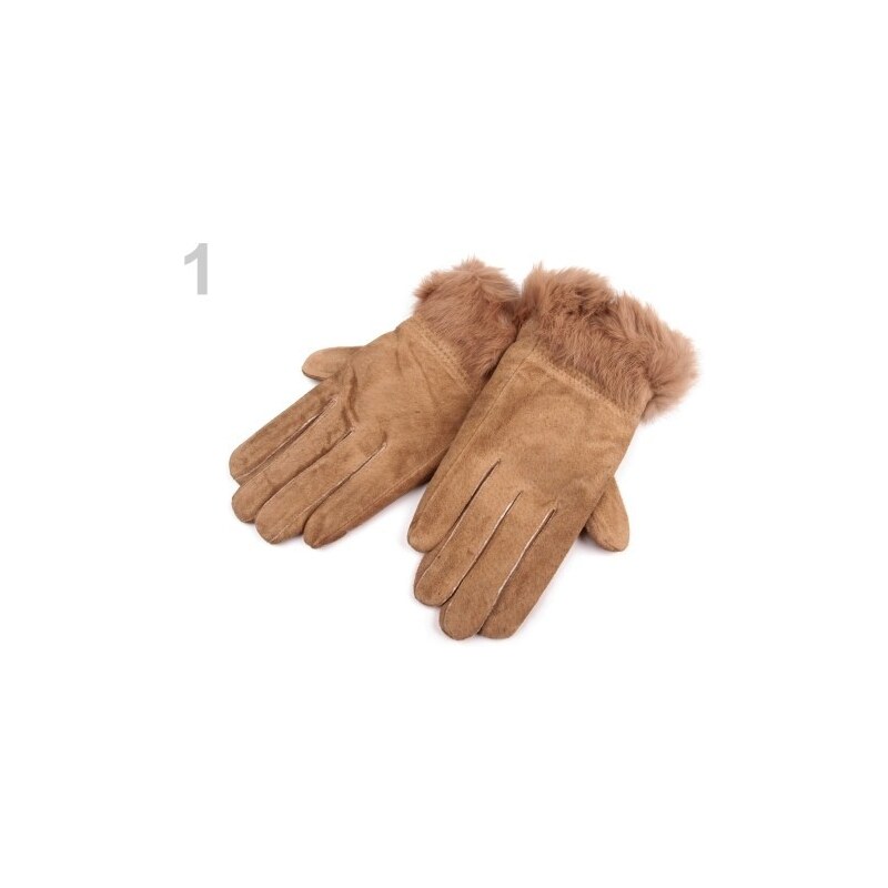 Stoklasa Dámské kožené rukavice s kožešinou (1 pár) - 1 hnědobéžová