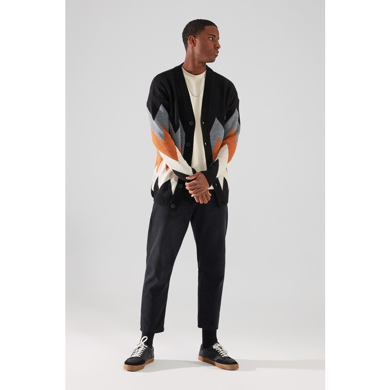 Trendyol Black Oversize Fit Oversized Multicolored Cardigan