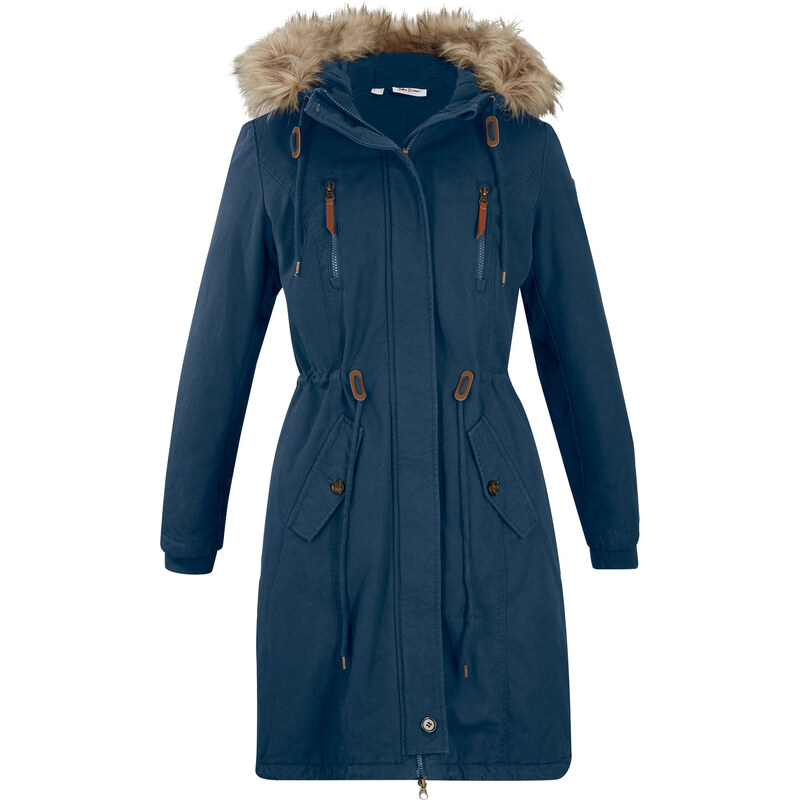 bonprix Zimní parka s kapucí s umělou kožešinou Modrá