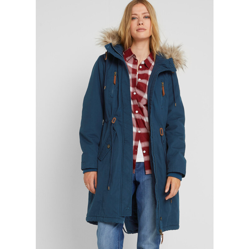bonprix Zimní parka s kapucí s umělou kožešinou modrá Žena 85767616