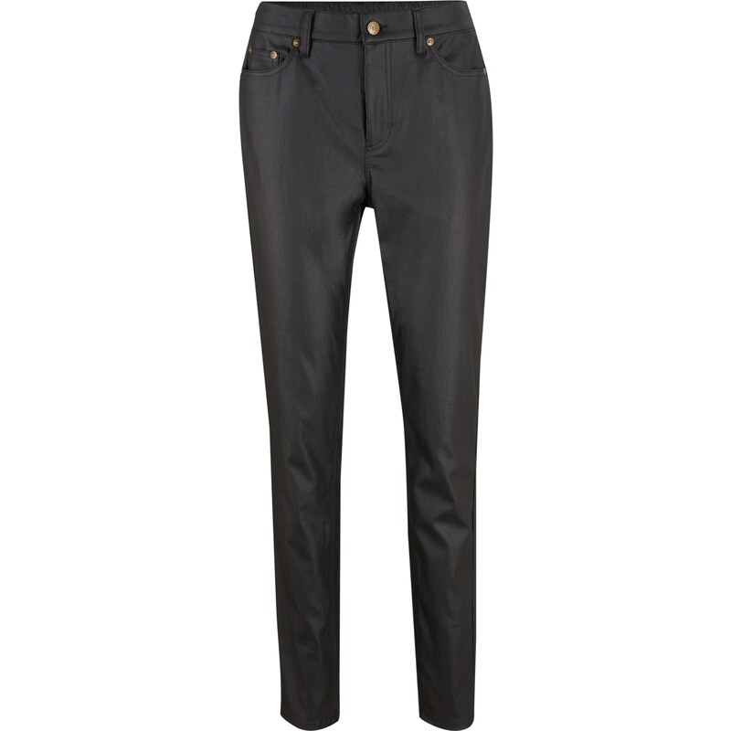bonprix Strečové kalhoty s povrchovou úpravou a pohodlnou pasovkou Skinny Černá