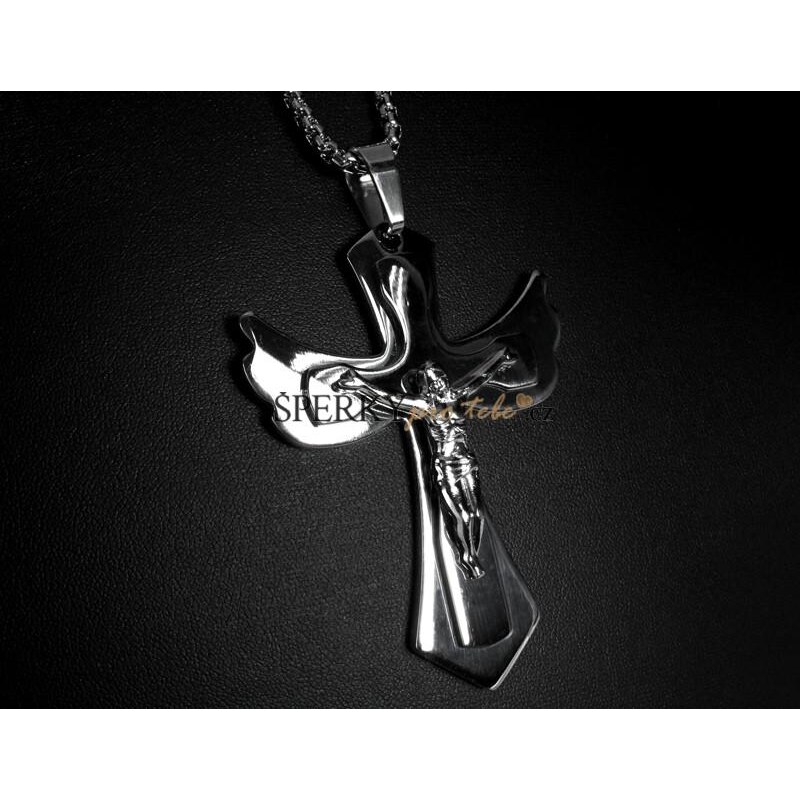 Pánský náhrdelník z chirurgické oceli - Ježíš na kříži S87200